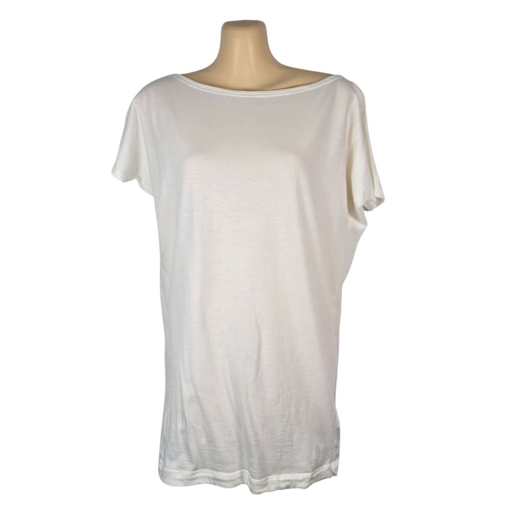 Moda International White Boat Neck Short Sleeve Cotton T-Shirt Top XS